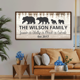 Bear Family Living Room Decorated With Canvas Frame Nordic Porch Painting