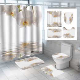 Digital Printing Polyester Shower Curtain Bathroom Pansy Reflection